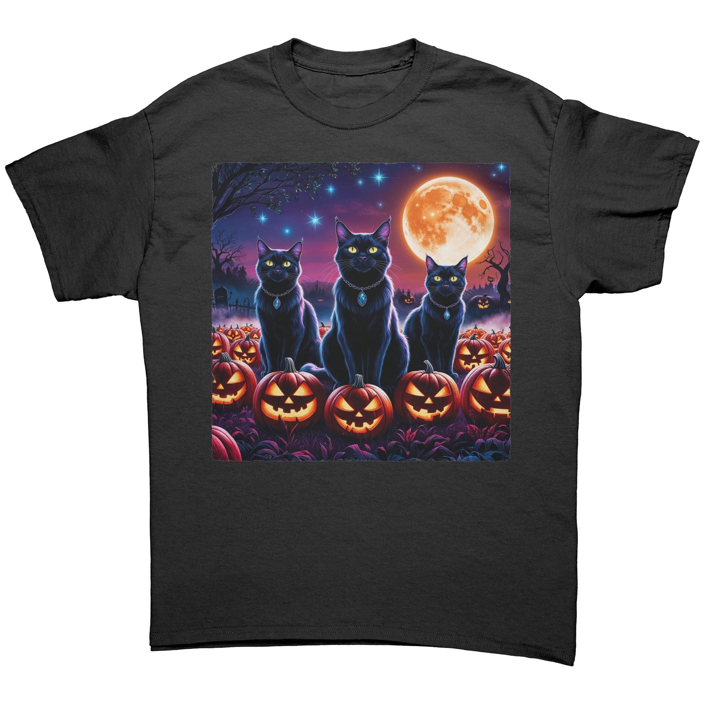 Enchanted Halloween Black Cats Under Moonlight T-Shirt