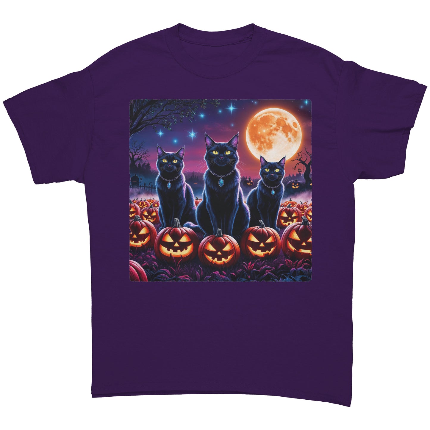 Enchanted Halloween Black Cats Under Moonlight T-Shirt